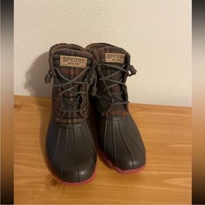 Sperry Brown and Red Plaid Boots
